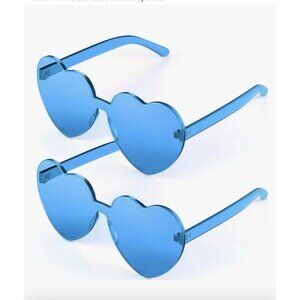 2 Piece Heart Shaped Rimless Sunglasses Blue Color Frameless Eyewear